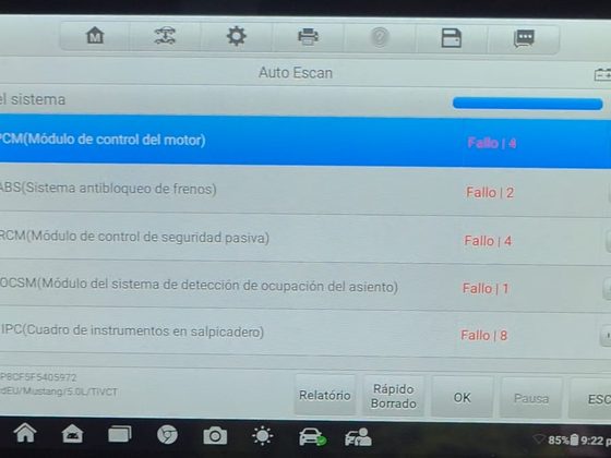 Auto Escán · lista de sistemas